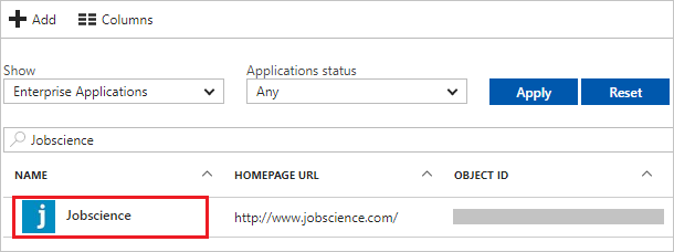 Cuplikan layar memperlihatkan Jobscience dipilih.