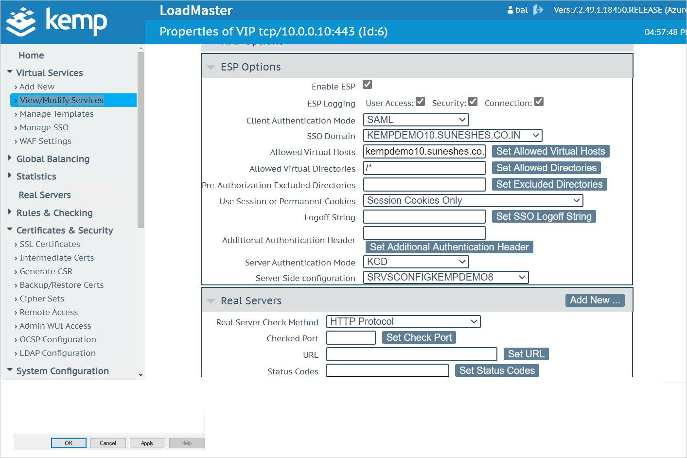 Server web integrasi Microsoft Entra Kemp LoadMaster