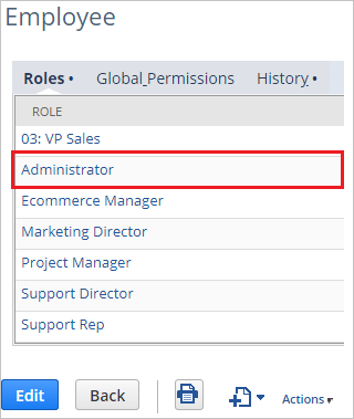 Cuplikan layar memperlihatkan Administrator dipilih dari Karyawan.