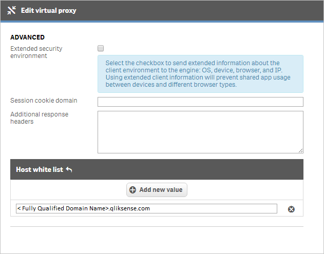 Cuplikan layar menunjukkan layar lanjutan untuk mengedit proksi virtual.
