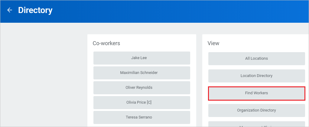 Cuplikan layar memperlihatkan Temukan pekerja.