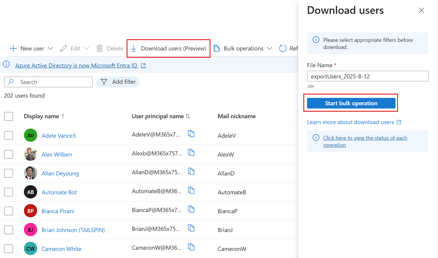 Cuplikan layar opsi Unduh pengguna