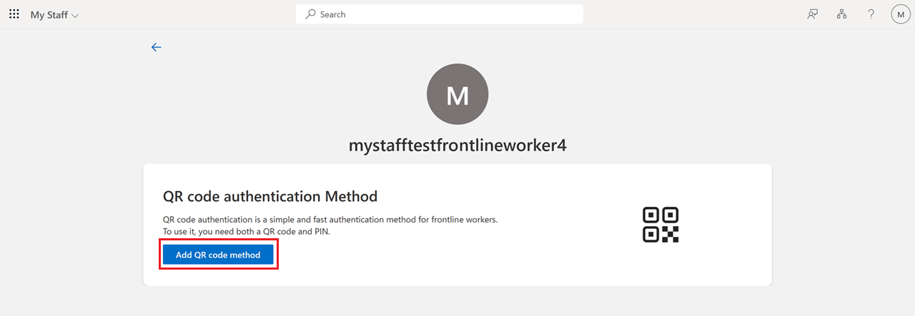 Cuplikan layar yang memperlihatkan cara menambahkan metode autentikasi kode QR.