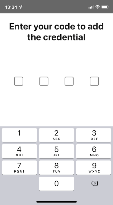 Screenshot that shows how to type the pin code.