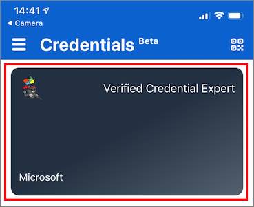 Cuplikan layar yang memperlihatkan kartu ahli kredensial yang dapat diverifikasi.