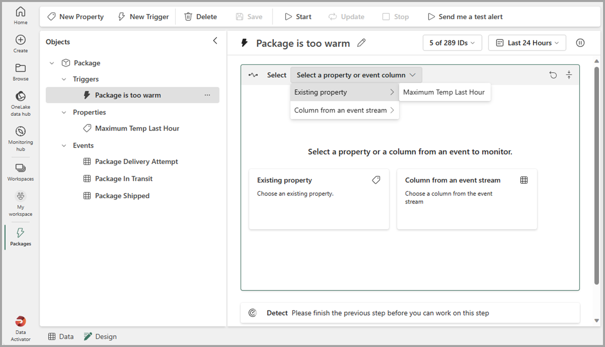 Screenshot of package too warm property for a trigger.