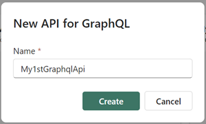 Cuplikan layar kotak dialog API Baru untuk GraphQL, memperlihatkan tempat memasukkan Nama dan pilih Buat.