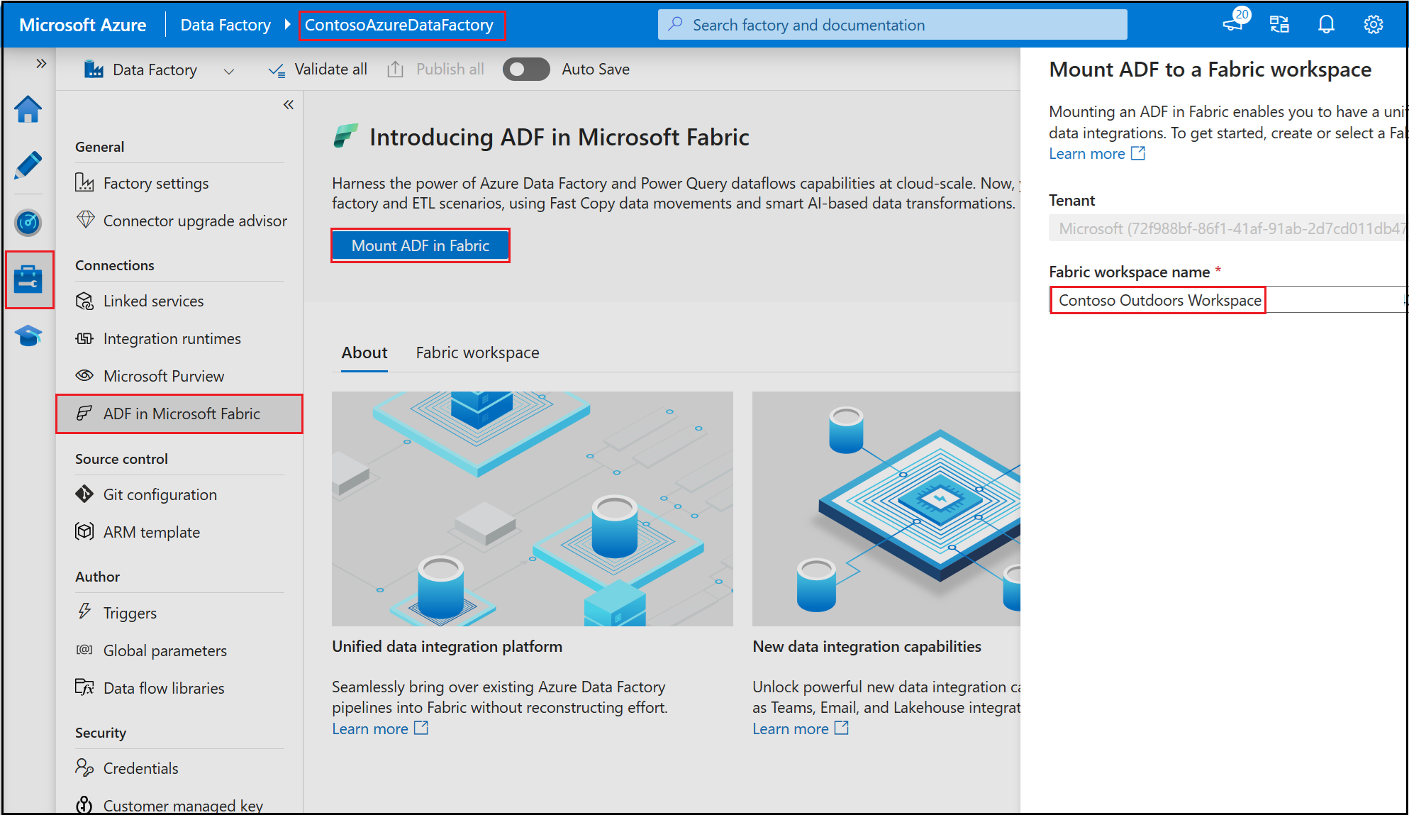 Cuplikan layar memperlihatkan pengalaman pemasangan dari ADF.