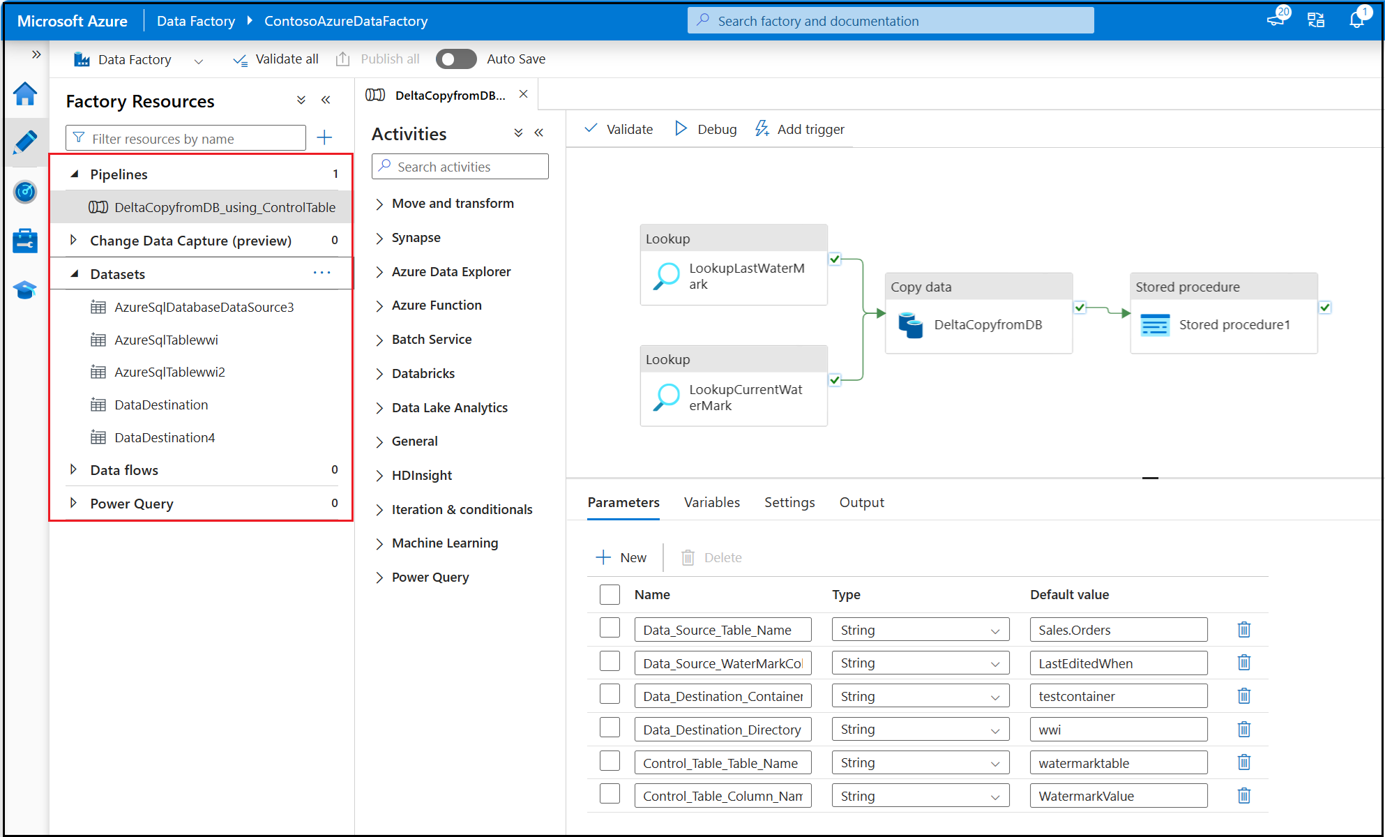 Cuplikan layar memperlihatkan item alur ADF.