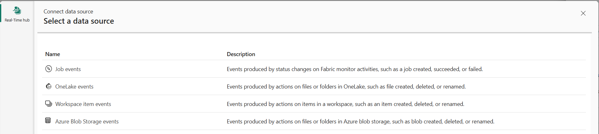 Screenshot memperlihatkan dialog Pilih sumber data.