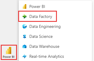 Cuplikan layar memperlihatkan pilihan pengalaman Data Factory.