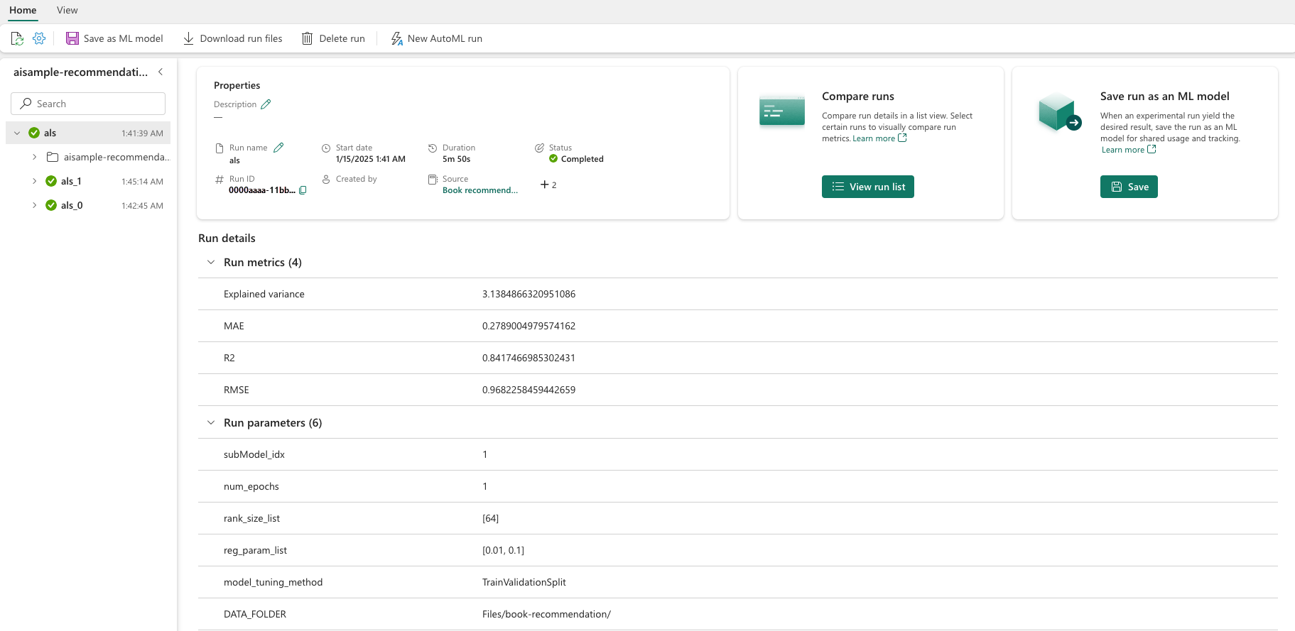 Screenshot of the experiment logs.