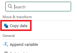 Screenshot of the Move and transform section, showing where to select Copy data.