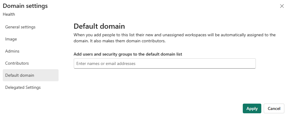 Cuplikan layar memperlihatkan bagian spesifikasi domain default.