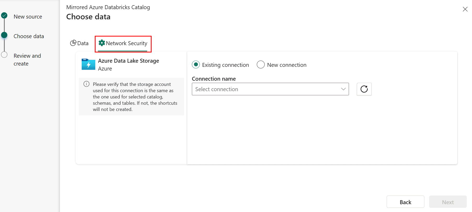 Cuplikan layar tab Keamanan Jaringan di Databricks.