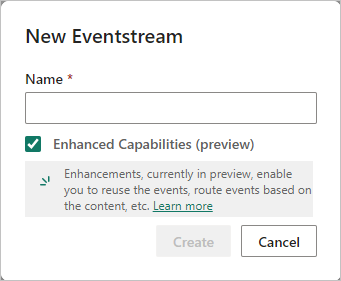 Cuplikan layar membuat eventstream baru.