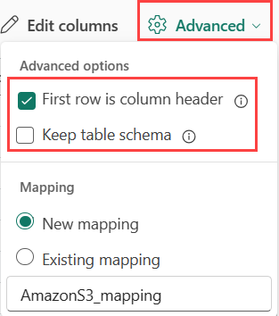 Cuplikan layar opsi CSV tingkat lanjut.