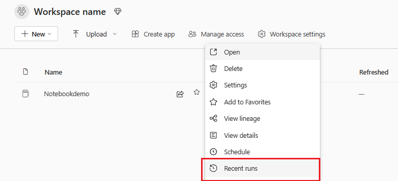Cuplikan layar opsi eksekusi terbaru di menu opsi.