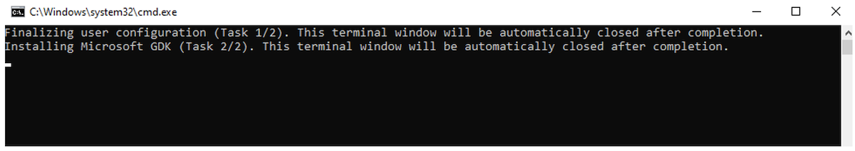Screenshot of terminal window showing user configuration tasks are still completing
