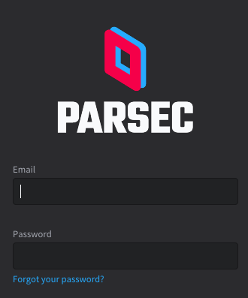 Screenshot showing the Parsec app sign in form