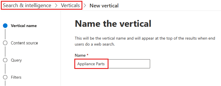 Screenshot of the Name the vertical section