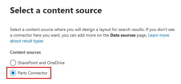 Screenshot of the Select a content source section