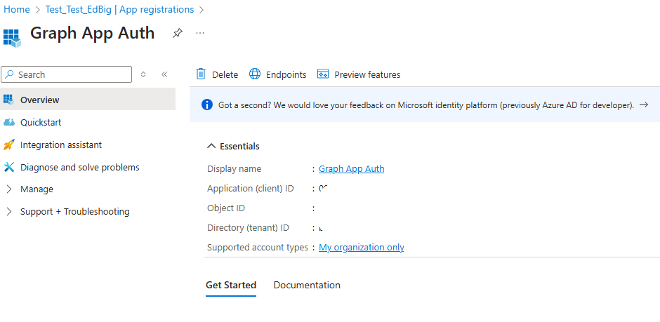 Screenshot of the app registration page.