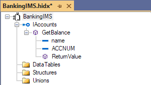 Cuplikan layar memperlihatkan tampilan desain artefak metadata untuk IMS di Designer HIS.