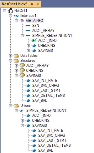 Cuplikan layar memperlihatkan tampilan desain artefak metadata untuk CICS di Designer HIS.