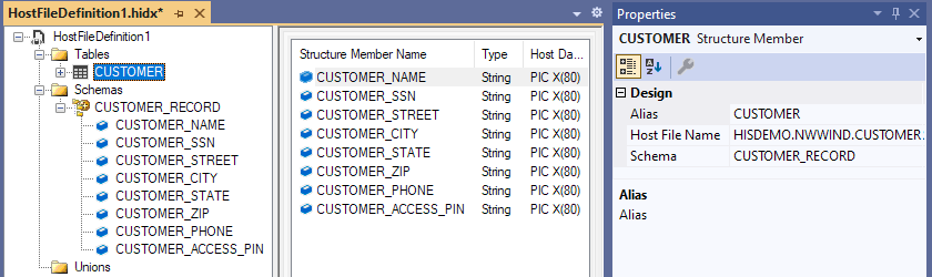 Cuplikan layar memperlihatkan artefak metadata yang telah selesai di HIS Designer untuk file host.