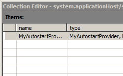 Cuplikan layar kotak dialog Editor Koleksi memperlihatkan bidang untuk nama dan jenis terkelola penyedia mulai otomatis.