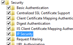 Cuplikan layar yang memperlihatkan Keamanan I P dipilih untuk Windows 8.