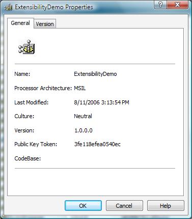 Cuplikan layar dialog Properti Demo Ekstensibilitas.