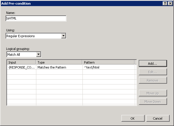 Cuplikan layar dialog Tambahkan editor Pra-kondisi dengan pengaturan.