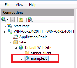 Cuplikan layar tampilan pohon Situs Web Default memperlihatkan Situs Web Default dan ikon yang disorot misalnya 35 folder yang telah diubah.
