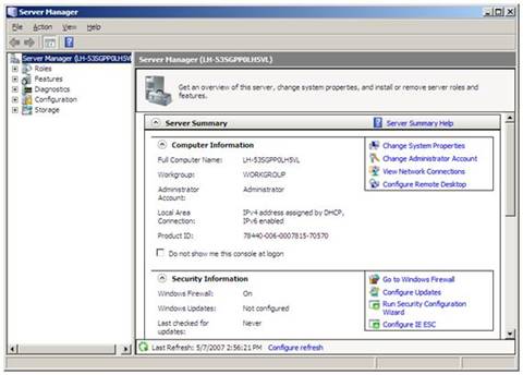 Cuplikan layar dasbor Manajer Server.
