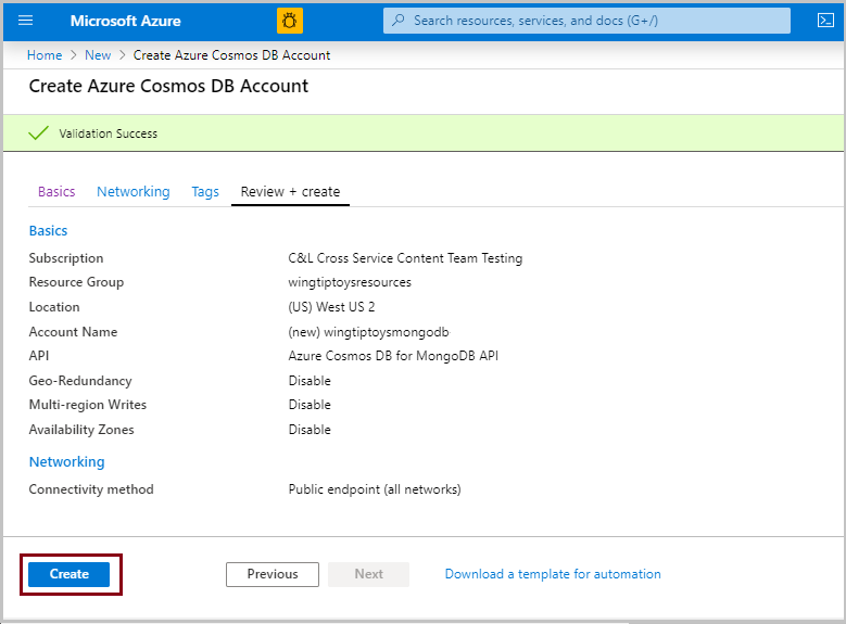 Tinjau pengaturan akun Azure Cosmos DB Anda.