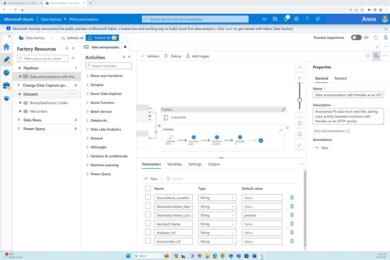 Azure data factory dashboard.