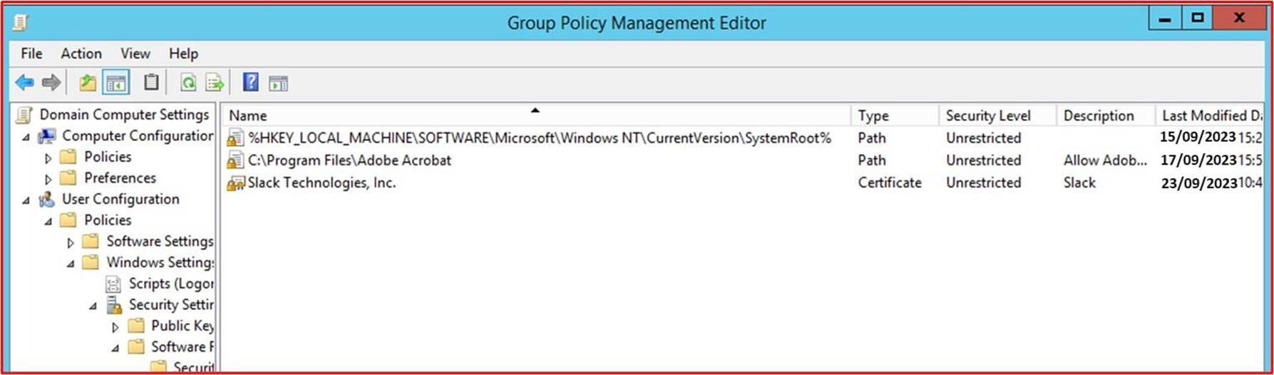 Group policy management editor.