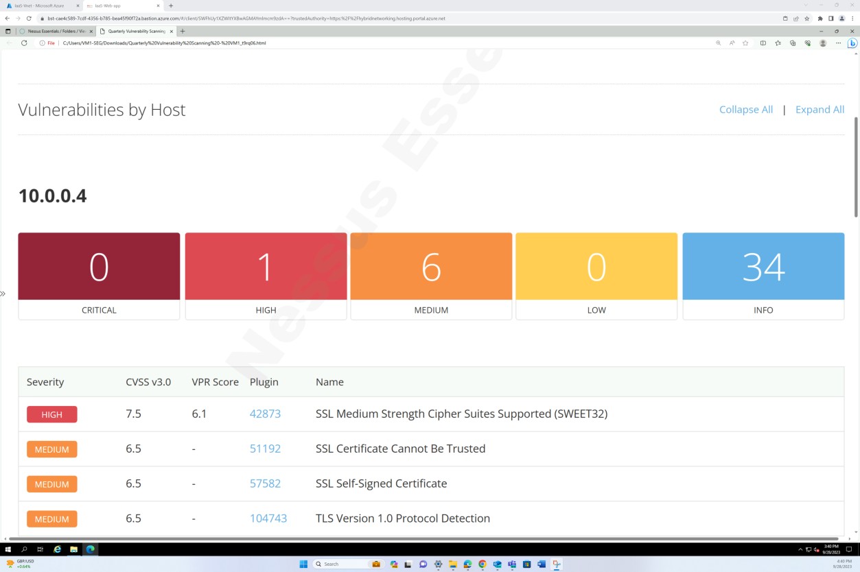 Nessus scanning report.