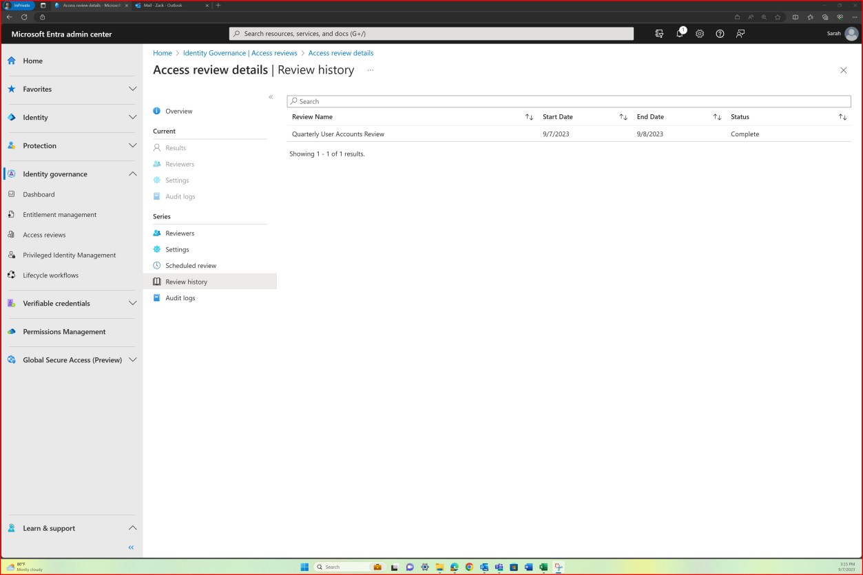 Microsoft Entra admin center access reviews.