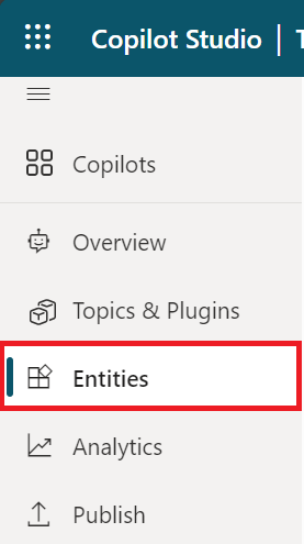 Pilih Entitas dari navigasi kiri.