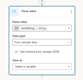 Cuplikan layar memperlihatkan pilihan tipe data untuk simpul nilai Parse.