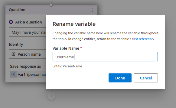 Cuplikan layar penggantian nama variabel.