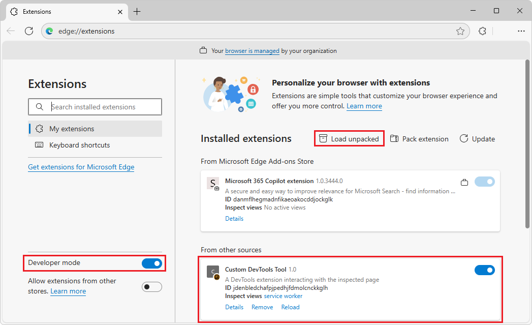 Extensions page