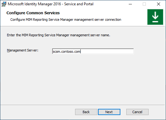 Gambar layar nama server SCSM - opsi A