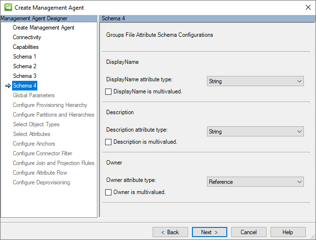 Cuplikan layar halaman Konfigurasi Skema Atribut File Grup