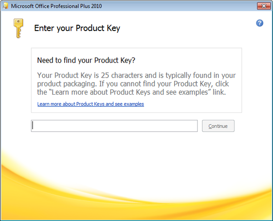 Screenshot to prompt the user to change the product key.