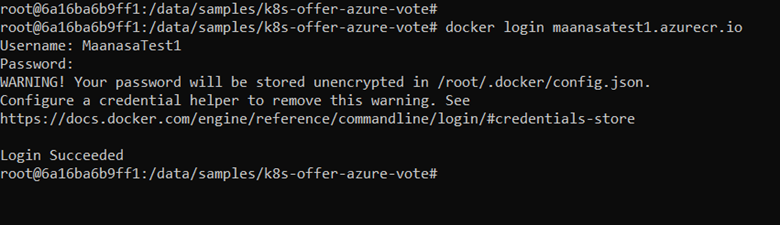 Cuplikan layar perintah masuk docker di CLI.