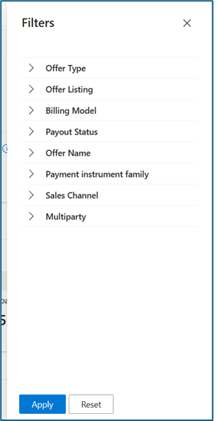 Cuplikan layar memperlihatkan filter yang tersedia di halaman pendapatan.